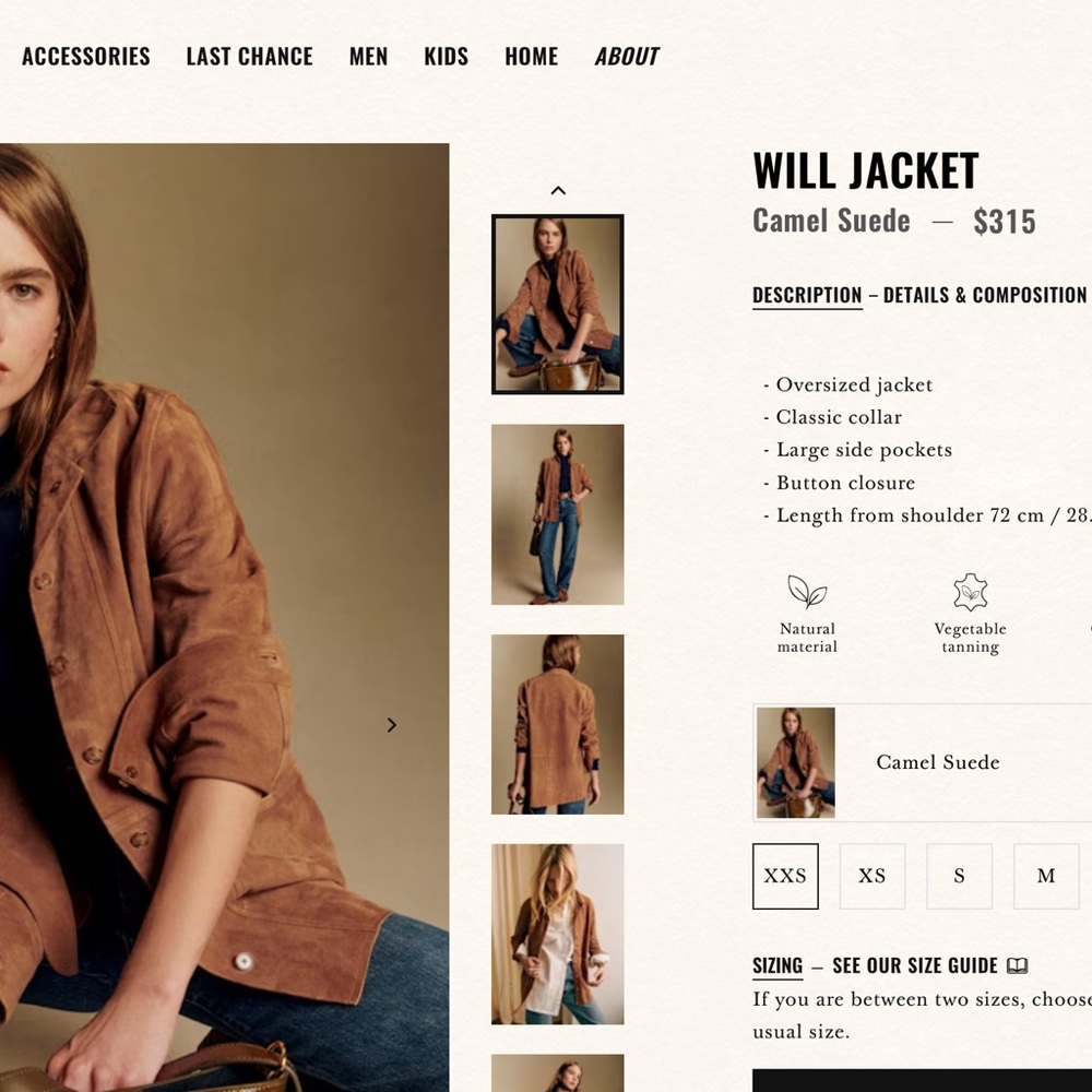Sezane Camel Suede Oversized Jacket